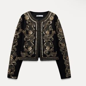 Zara Ornate Black and Gold Blazer